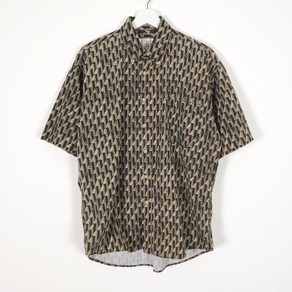 Vintage Retro Patterned Short Sleeve Button Down Shirt Made in Korea - Picture 1 of 9